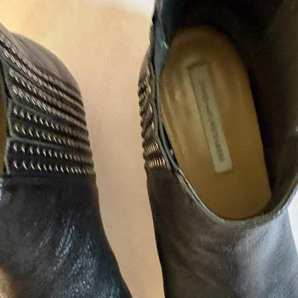 Diane Von Furstenberg Studded Black Leather Ankle Boots 7.5
